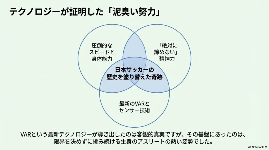 カタールW杯での活躍から、現在イングランド・プレミアリーグで世界を翻弄するドリブラーへと進化した三笘選手の軌跡をまとめたスライド。