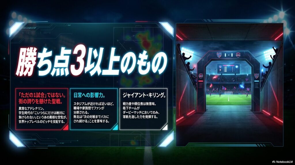 ダービーマッチが単なる1試合ではなく、街の誇りや日常に影響を与える「聖戦」と呼ばれる理由の解説