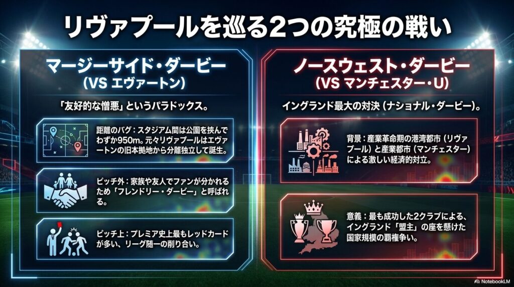 リヴァプールに関わるマージーサイド・ダービーとノースウェスト・ダービーの2つの対決の背景解説