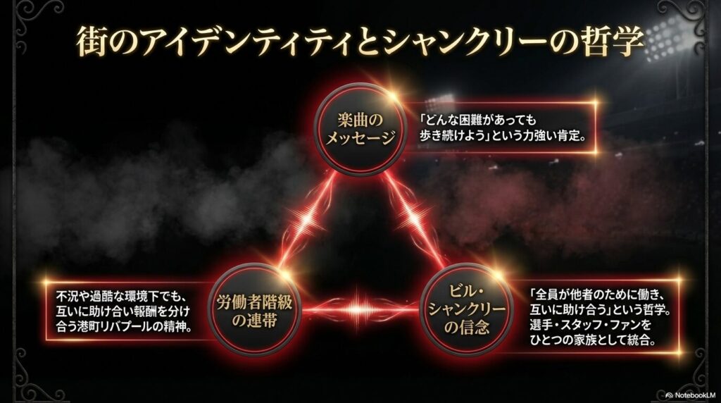 リバプールの街のアイデンティティと、ビル・シャンクリー監督がもたらした全員が助け合う労働者階級の哲学