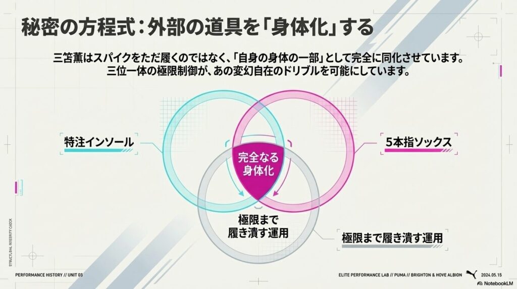特注インソールと5本指ソックス、極限まで履き潰す運用を掛け合わせてスパイクを身体化する三位一体の図解