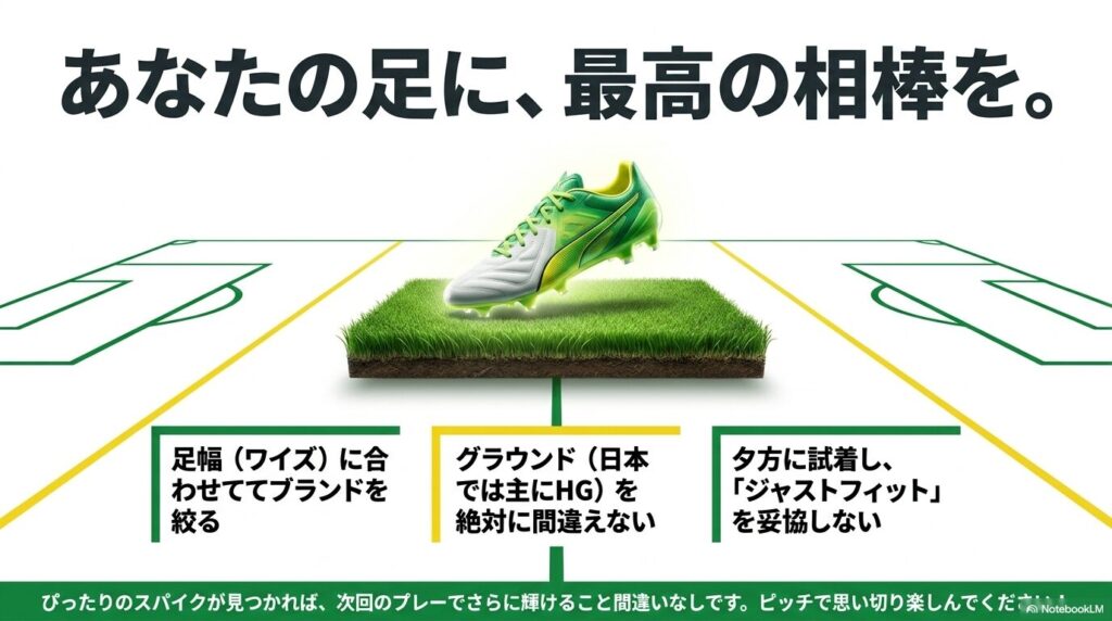 足幅、グラウンド、サイズ感を妥協しないスパイク選びの最終確認ポイント